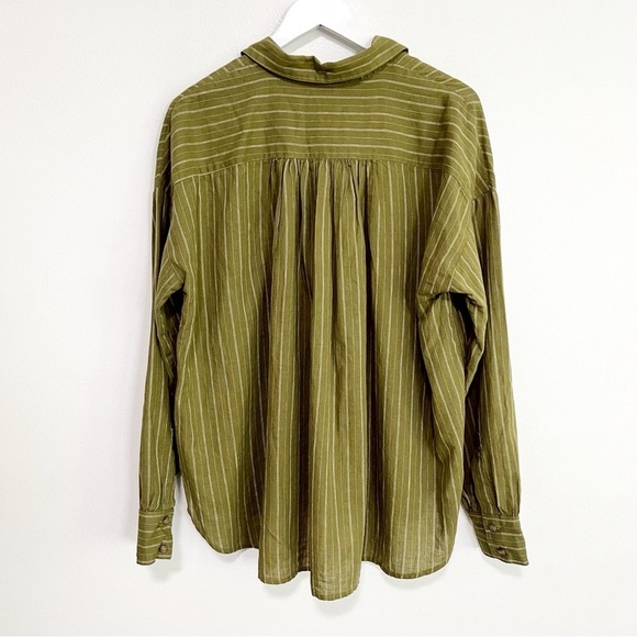 BOGO! Free People Under the Boardwalk Linen Cotton Lace Up Blouse Green Small - Picture 9 of 13